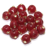 20 pcs 12mm Glass Kundan Beads Round Red