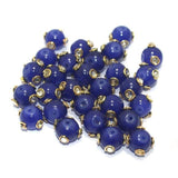 50 pcs 10mm Glass Kundan Beads Round Blue