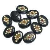 10 Pcs 26x20mm Kundan Beads Oval Black