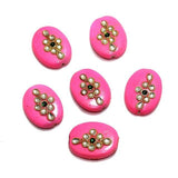10 Pcs 24x18mm Oval Kundan Beads Pink