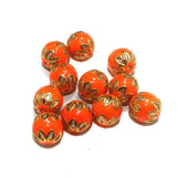20 Pcs 14mm Glass Meenakari Beads Round Orange
