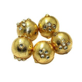 10 Pcs, 16mm German Silver Kundan Work Beads Round Golden