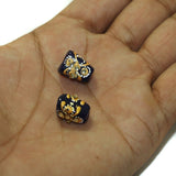 5 Pcs, 14x10mm Handpainted Kundan Work Tumble Beads Blue