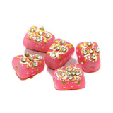 5 Pcs, 14x10mm Handpainted Kundan Work Tumble Beads Pink