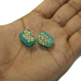 5 Pcs, 17x13mm Handpainted Kundan Work Tumble Beads Turquoise