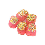 5 Pcs, 17x13mm Handpainted Kundan Work Tumble Beads Pink