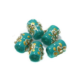 5 Pcs, 16x10mm Handpainted Kundan Work Tube Beads Turquoise