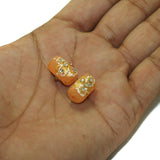 5 Pcs, 16x10mm Handpainted Kundan Work Tube Beads Orange