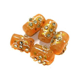 5 Pcs, 16x10mm Handpainted Kundan Work Tube Beads Orange