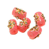 5 Pcs, 16x10mm Handpainted Kundan Work Tube Beads Pink