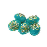 5 Pcs, 17x12mm Handpainted Kundan Work Oval Beads Blue