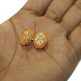 5 Pcs, 17x12mm Handpainted Kundan Work Oval Beads Orange