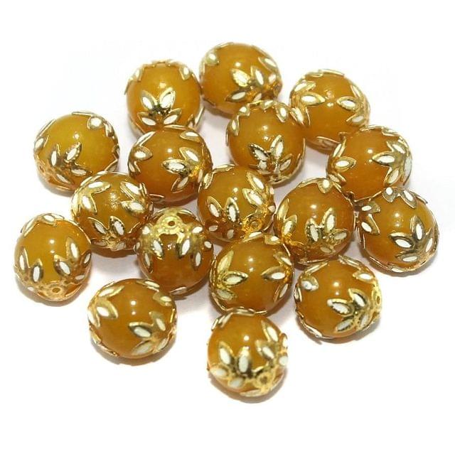 Meenakari Round Beads 12mm Yellow