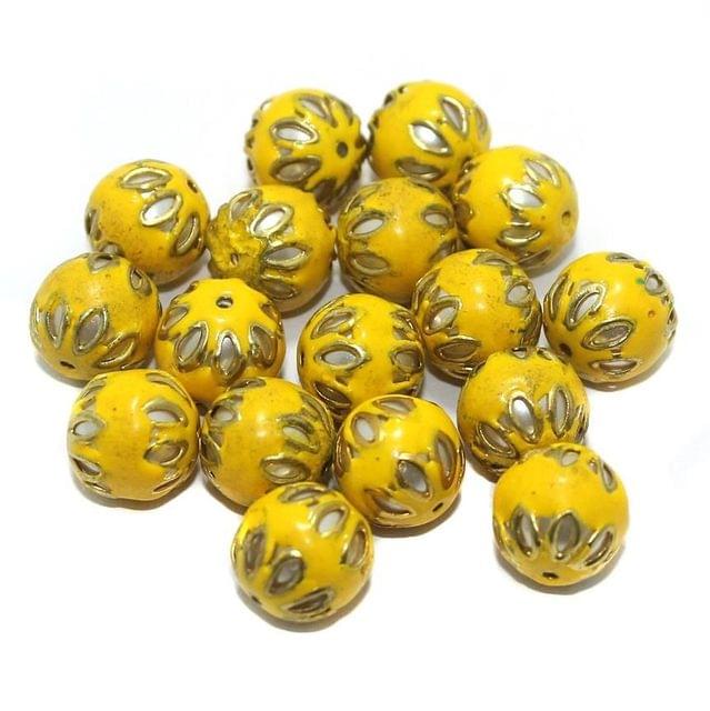 20 pcs 12mm Meenakari Round Beads Yellow