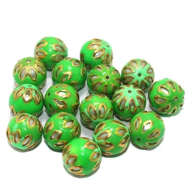 20 pcs 12mm Meenakari Round Beads Parrot Green