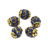 5 Pcs, 15mm Brass Meenakari Pacchi Ball Beads Blue