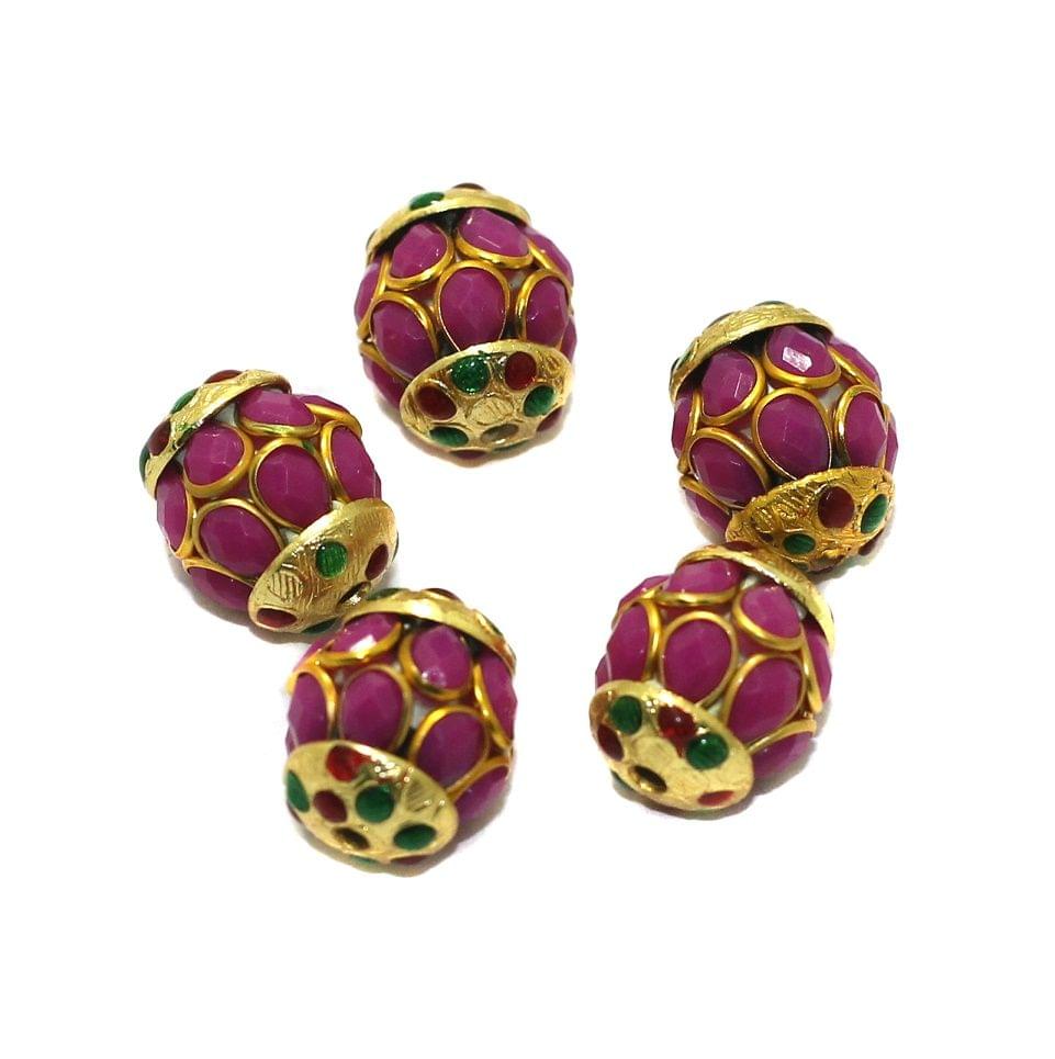 5 Pcs, 15mm Brass Meenakari Pacchi Ball Beads
