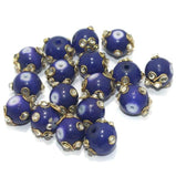 20 pcs 12mm Glass Kundan Beads Round Blue