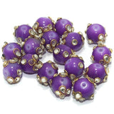 20 pcs 12mm Glass Kundan Beads Round Purple