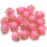 20 pcs 12mm Glass Kundan Beads Round Pink