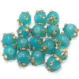 20 pcs 12mm Glass Kundan Beads Round  Turquoise