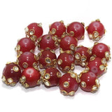 Glass Kundan Beads Round 12mm Red