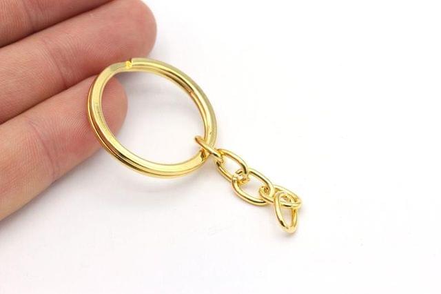 10 Pcs, 3 Cm Golden Key Chain With Flat Rings