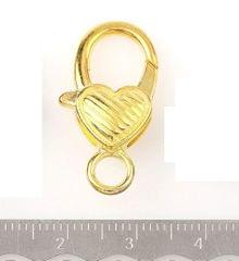 10 Pcs, 26X11mm Gold Finish Large Heart Lobster Clasps