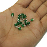 100 Pcs, 4mm Glass Loreal Beads Green Silver Plated