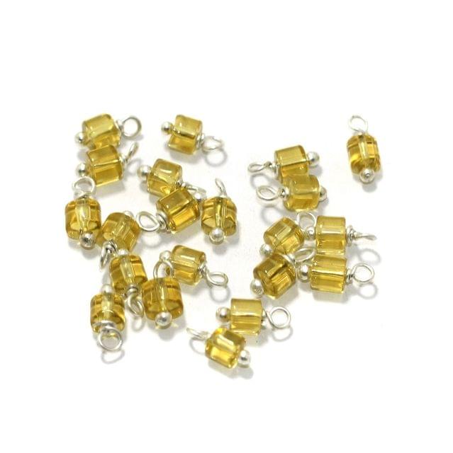 100 Pcs, 4mm Glass Loreal Beads Yellow Silver Plated