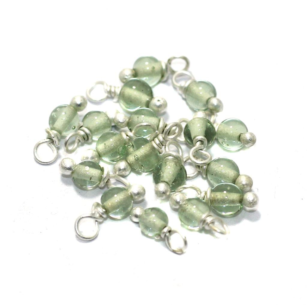 200 Pcs, 3.5mm Glass Loreal Beads Light Green Silver Plated