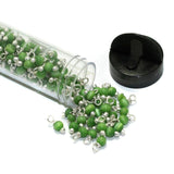 200 Pcs, 4mm Green Cats Eye Loreal Beads Tube Silver Plated
