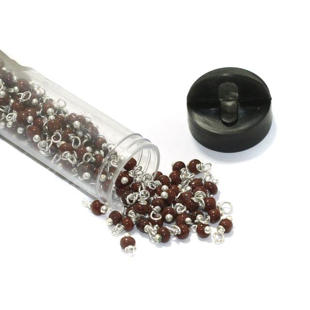 200 Pcs, 4mm Glass Loreal Beads Brown Tube Silver Plated