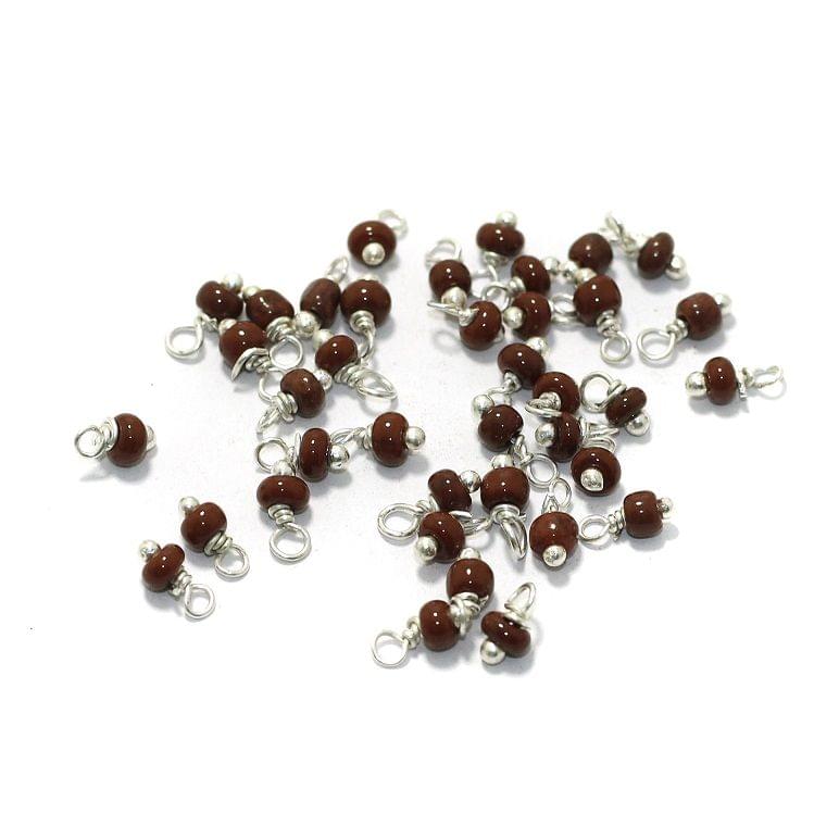 200 Pcs, 4mm Glass Loreal Beads Brown Tube Silver Plated