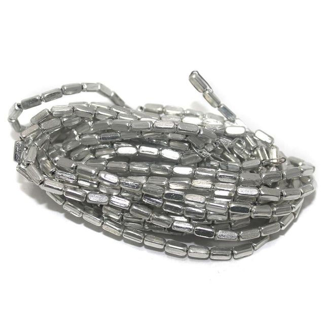 50 Gm Metal Hammered Rectangle Tube Beads Silver 6x3 mm