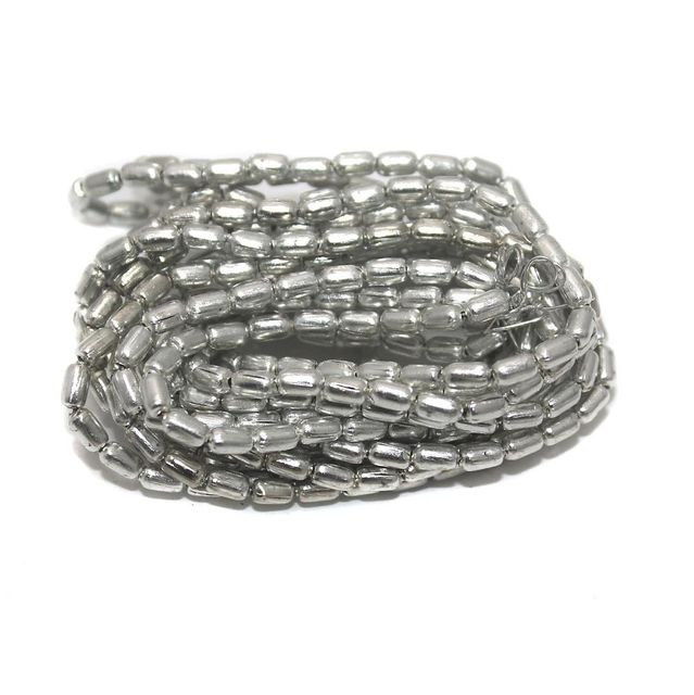 50 Gm Metal Hammered Round Tube Beads Silver 5x3 mm