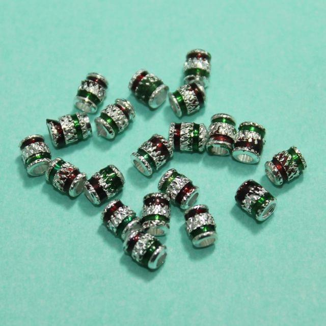 50 Gms, 4mm Silver Meenakari Work Brass Beads