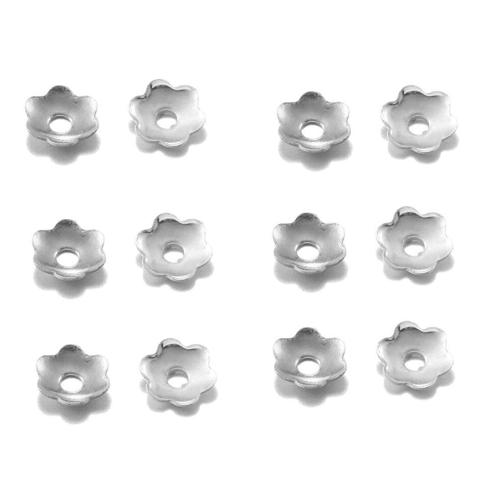 500 Pcs Metal Flowers Bead Caps Silver 4mm