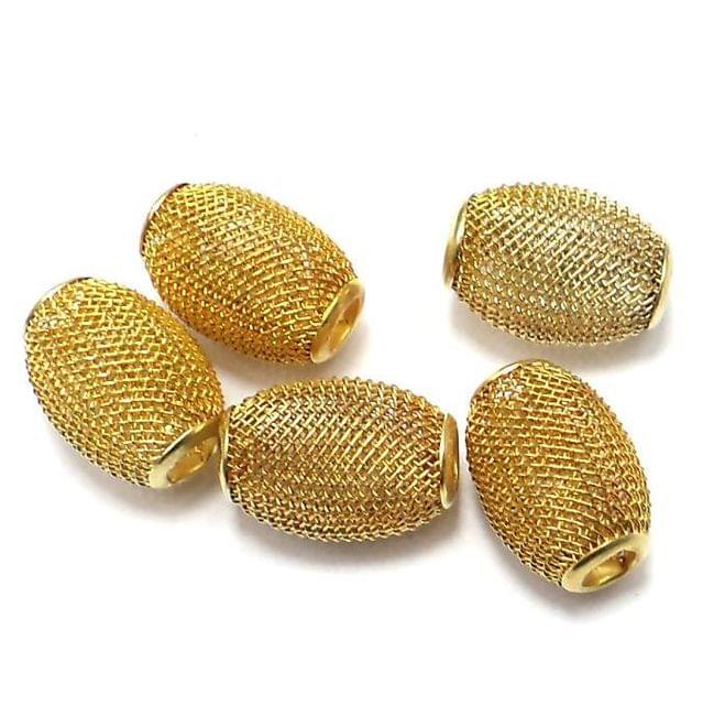 10 Metal Oval Beads Golden 20x15mm