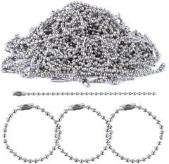 50 Pcs Ball Chains Tag With Bead Connector Clasp Silver 2mm