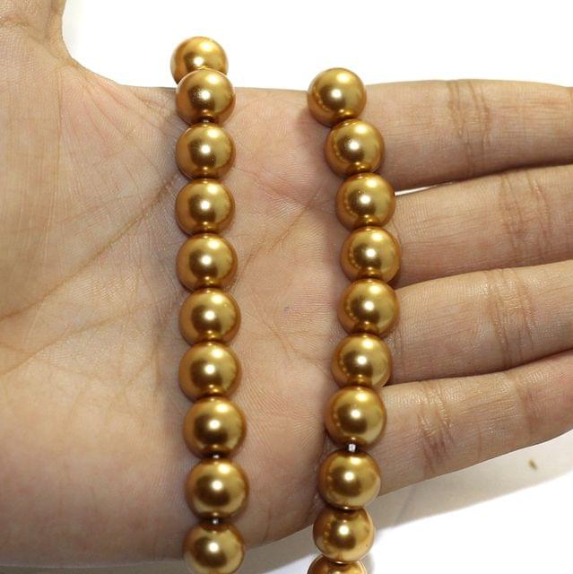 1 String Faux Pearl Round Beads Light Gold 10mm