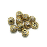 4 Pcs, 8mm CZ Beads Golden Round