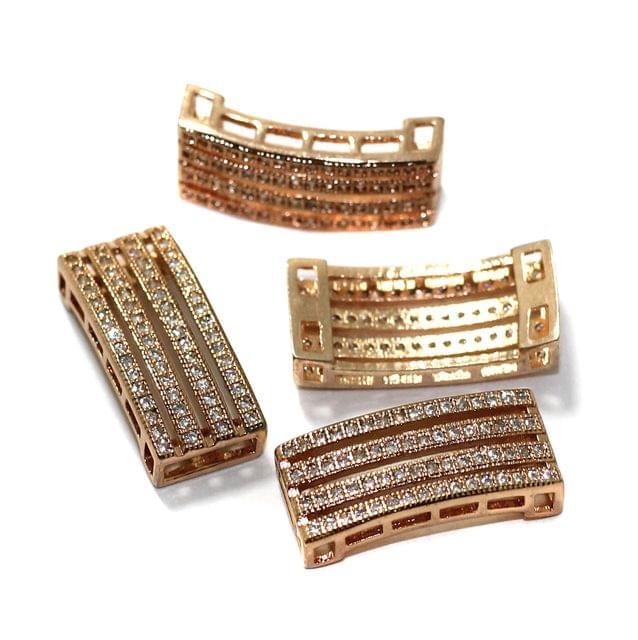 2 Pcs, 20x9mm CZ Stone Spacer Beads Rose Gold