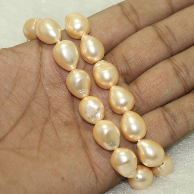 1 Strand, 14x12mm Peach Taiwan Baroque Drop Pearls Beads