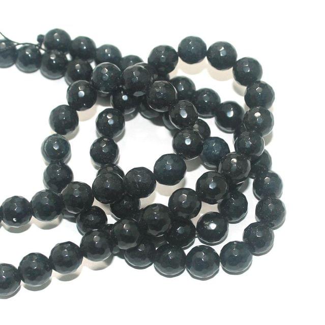 1 String, 10 mm Zed Cut Round Beads Black