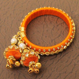 Designer Kundan Silk thread Adjustable Bracelet With Latkan Yellow