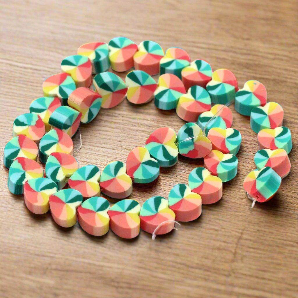 Heart Multicoloured Polymer Clay Fimo Beads 1 String,10x4mm