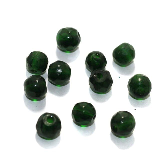 100 Pcs Glass Faceted Round Beads Dark Green 10mm
