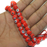 1 String, 10mm Glass Evil Eye Beads Red