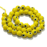 1 String, 10mm Glass Evil Eye Beads Yellow